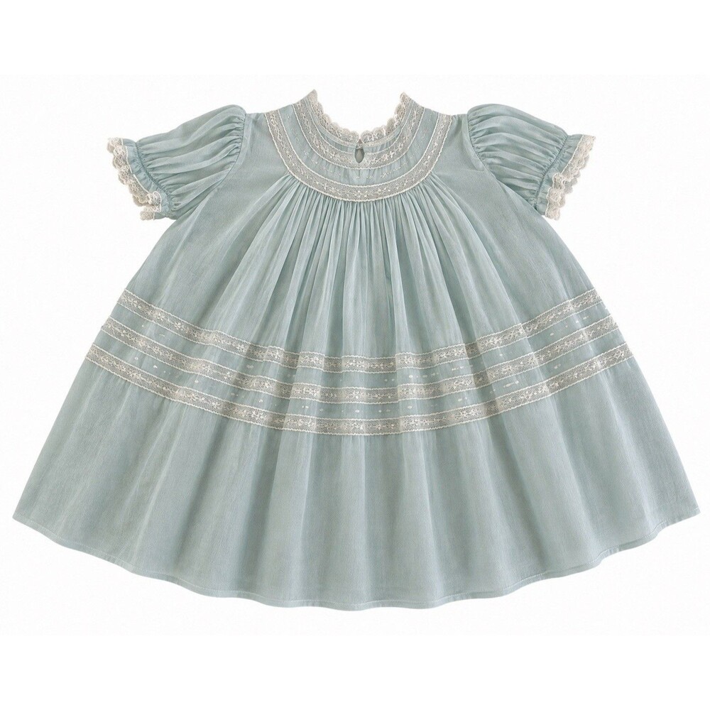 Vintage I. Magnin Hand-Embroidered Power Blue Baby Girl Dress Sz 3-6 Months GVC